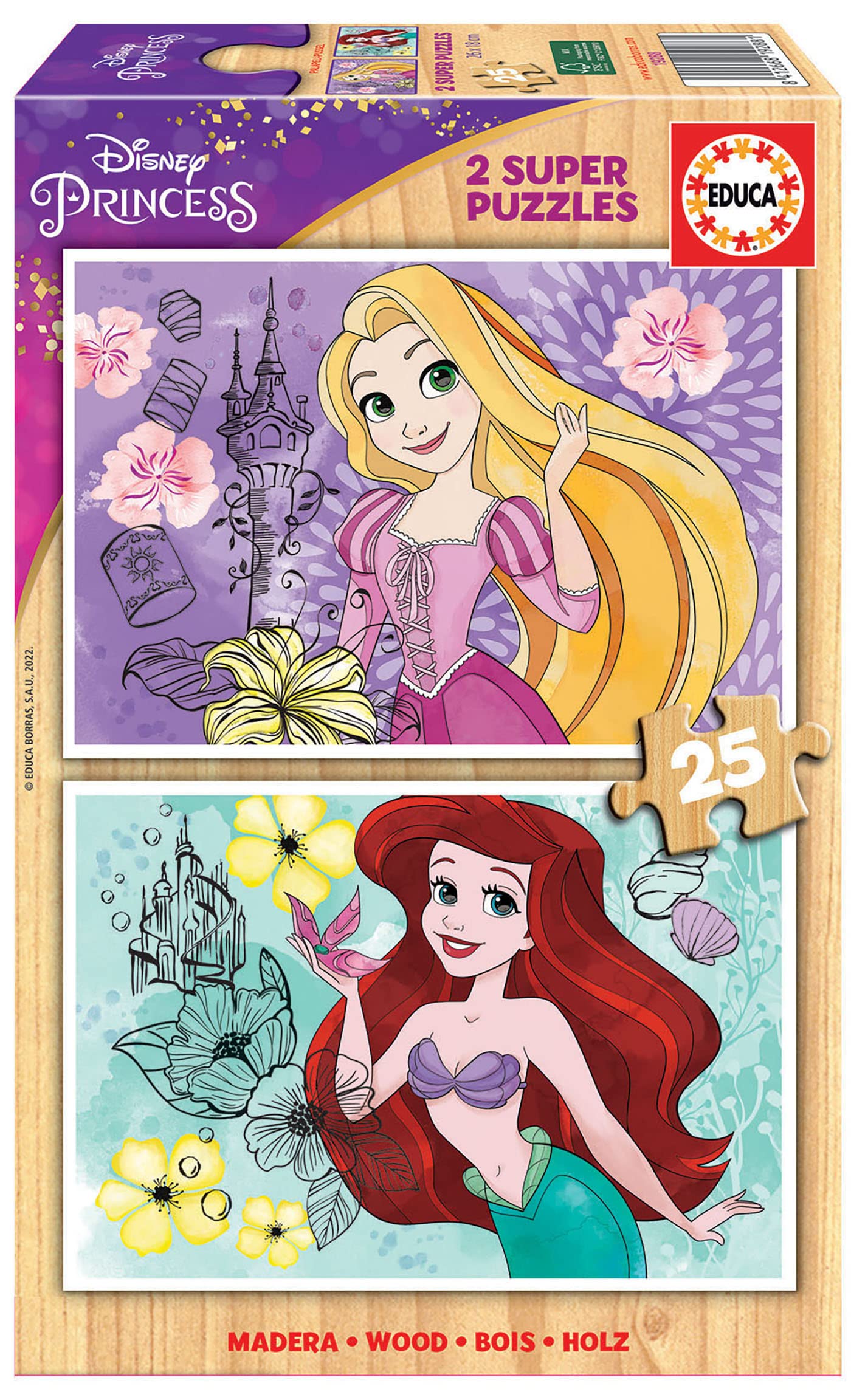 Amazon.com: Educa - 2x25 Disney Princess, 2 Ecological Sturdy